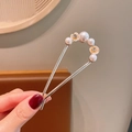 Elegante fermaglio per capelli rosa dorata con perle bianche e fiori beige stile Hanfu - Fiore di Perla