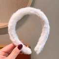 Serre-tête en laine d'agneau blanche pour femme avec fausse fourrure douce style d'hiver - Blanc