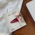 Plush beige teddy bear hair clip on deep red velvet base for girls and children - Beige Bear Hair Clip