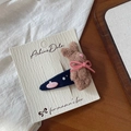 Pink polka dot fabric bow headband with cute brown plush rabbit for kids hair accessory - Coffee Rabbit Hair Clip