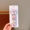 5-piece purple floral and cartoon hair clip set for girls displayed on a white card - Purple Series