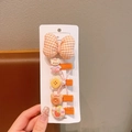 Five-piece orange bow hair clips set for kids featuring bear and strawberry motifs - Orange Series