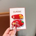 Cute red plush BB hair clips set featuring a yellow pony and strawberry bow design - Pony Style