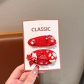 Red plush hair clips set featuring strawberry and rabbit motifs for young girls - Mushroom Pony Style