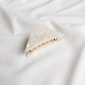 Minimalist triangle acetate hair claw clip in creamy white marble with gold metal teeth - Ivory White (Medium)
