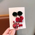 4-delige rode haarclips set met kersen, konijn, ruitjes en parel strik design - Kers Stijl