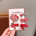 5-delige rood-witte haarspeldjes set met vlinderstrik, kers en konijn ontwerpen - Kersen Bloemen Stijl