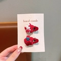 Red flower hair clips with rabbit and cherry resin charms for girls set of two - Rabbit & Cherry