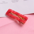 Fermaglio per capelli rettangolare rosso in acrilico con glitter dorati e clip in metallo - Quadrato Rosso