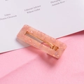 Pink marbled acrylic hair clip with gold glitter details and metallic duckbill base - Rectangular Floral Pink