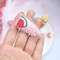 Barrette à cheveux paillettes cœurs roses et breloque pastèque 3D pour filles - Pastèque