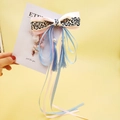 Vintage Chinese style hair clip with blue and pink floral ribbon bow and long silk tassels - Beige