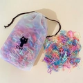 Elastici per capelli colorati per bambini in sacchetto satinato con gatto, toni macaron - Con borsa da trasporto / Color Gelatina