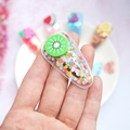 Barrette fruit kiwi pour filles avec paillettes colorées dans du PVC transparent - Kiwi