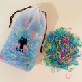 Colorful disposable elastic hair bands for kids in a matte cat drawstring storage bag - 2# Bag-Spring Colors (Approx. 5000 Pcs)