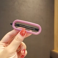 Elegant mauve pink oval hollow hair clip with black metal grip for women's hairstyle - Pink