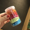 Pot met kleurrijke elastische haarelastiekjes in transparante fles voor meisjes kapsels - Oranje Rood Roos Groen Blauw (Hoge Pot Dik Style)