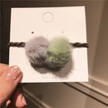 Elastico per capelli coreano con pompon in peluche viola e verde chiaro e corda intrecciata - Verde Grigio