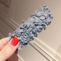 Gray plush faux lamb wool geometric hair clip with soft curly texture for autumn and winter - Blue Gray