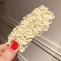 Cream lamb wool plush hair clip for women featuring a soft geometric winter design - Light Yellow