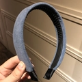 Minimalist dusty blue fabric headband with inner non-slip teeth for secure styling - Blue