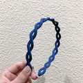 Matte dark blue braided hollow wavy headband with non-slip inner teeth for women - Navy Blue