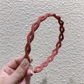 Brick red matte twisted headband with wave design and non-slip teeth for women - Brick Red