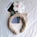 Schattige pluche hoofdband met grote 3D-bloem en groen blad in zacht beige fleece - Witte Bloem (1069)