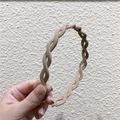 Matte beige braided headband with twist design and non-slip inner teeth for women - Khaki