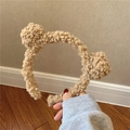 Diadema de orejas de oso de peluche marrón con textura suave de lana de cordero - Caqui