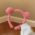 Diadema rosa con orejas de oso de peluche suave para niñas, accesorio de estilo adorable - Rosa Rojo