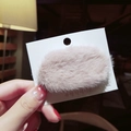 Soft plush faux fur hair clip in pale dusty pink on a Korean style display card - Light Pink