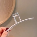 Minimalist matte silver geometric metal hair claw clip for women's hair styling - 2-Silver White Rectangular Clip