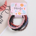 Set of 5 high elasticity braided hair ties in assorted colors on pink card packaging - Style 6