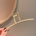 Minimalist matte gold metal hair claw clip with a geometric arched design for women - 3-Gold Rectangular Clip