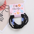 Set of five black braided hair bands with pastel connectors on pink card packaging - Style 8