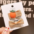 Cute orange and blue striped bow hair clip set with 3D orange fruit charm for kids - Orange Hair Clip