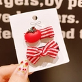 Cute red berry and red checkered bow hair clip set on display card for girls - Tomato Hair Clip