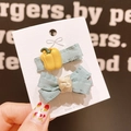 Set of 2 cute cartoon hair clips with yellow pepper charm and blue ribbon bow for girls - Pumpkin Hair Clip