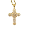 Collana vintage a croce in acciaio inossidabile dorato con strass di cristallo bianco lucido - Ciondolo Solo (Senza Catena)