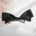 Elegant black satin double bow hair clip with silver metal spring barrette for women - Bow Spring Clip / Black