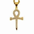 Gouden Ankh kruis hanger ketting met fonkelende strass steentjes op een klassieke koordketting - Enkele Hanger Goud