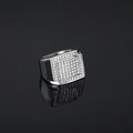 Men's hip hop silver square ring with sparkling micro-paved rhinestones on black base - Steel