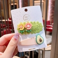 Set di fermagli per capelli con fiore all'uncinetto verde e clip avocado rosa per ragazze - Stile Avocado E Fiore Verde