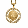 Hip hop 3D lion head pendant necklace in gold with white cubic zirconia stones - Pendant Only (No Chain) / Gold
