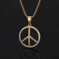 Hip hop gold plated peace sign pendant necklace with sparkling zircons on black background - Gold Color Pendant Only (Without Chain)