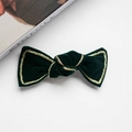 Elegant dark green velvet bow hair clip with gold braided trim for a vintage look - Duckbill Clip-Green