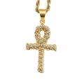 Pendaglio a croce Ankh in oro con cristalli scintillanti su una classica catena a fune - Oro (Solo Ciondolo - Senza Catena)