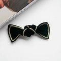 Elegant black velvet bow hair clip with gold braided trim for a vintage aesthetic - Duckbill Clip-Black