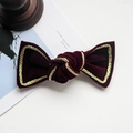 Elegant dark red velvet bow hair clip with gold braided trim and a vintage design - Spring Clip-Wine Red